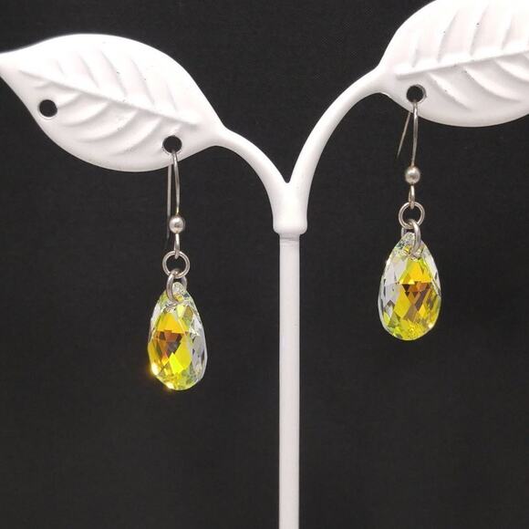Sterling Silver 925 Teardrop Earrings Aurora Borealis Austrian Crystal - Picture 9 of 12